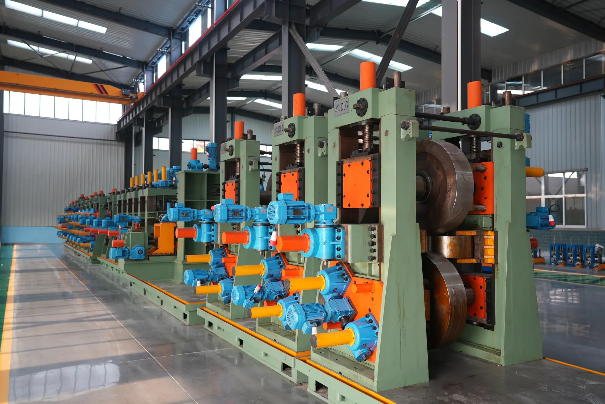 Square tube mill line in the workshop