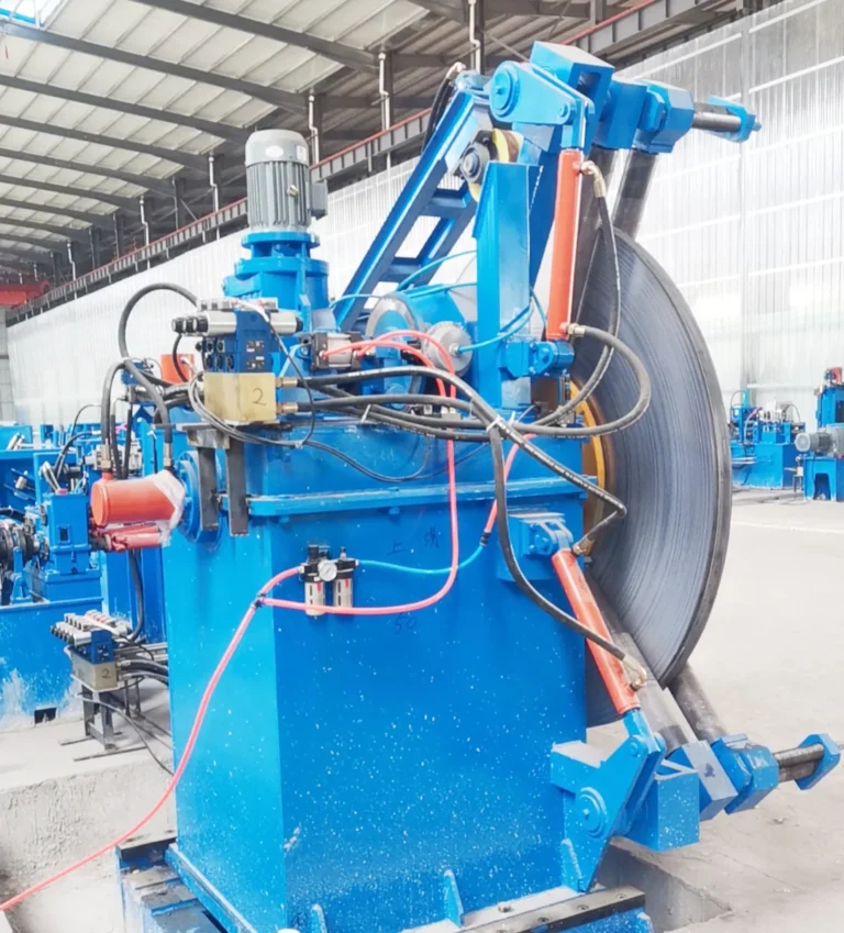Submerged-arc welding head on the H-beam line, wire spool mounted