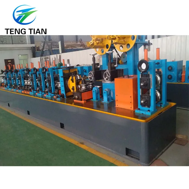 HG50 tube mill line, blue stands on the grey base frame