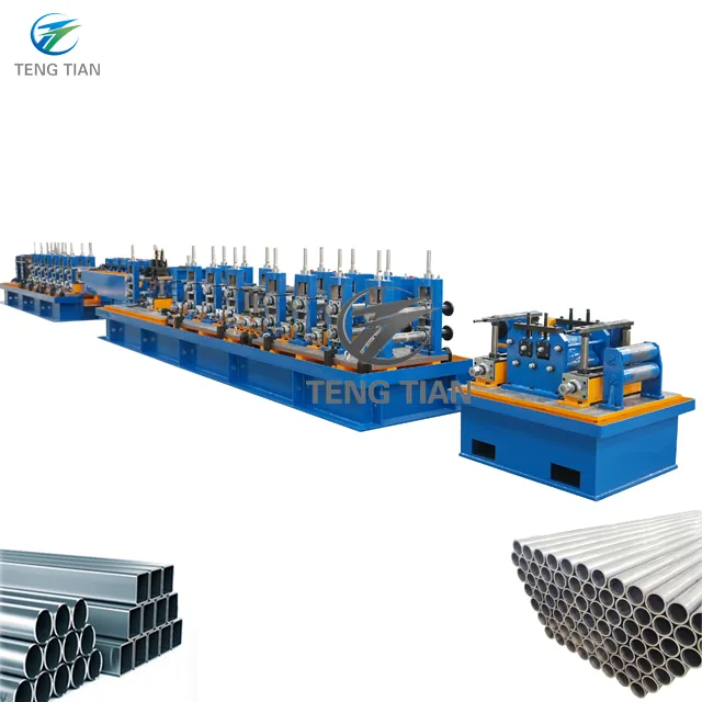 HG76 tube mill line with samples of the square and round tube it makes