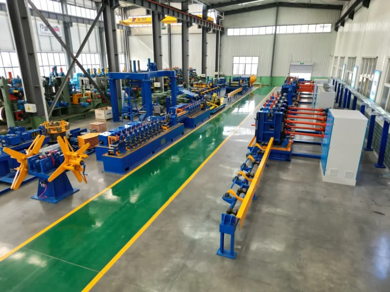 Tube mill line with floor markings
