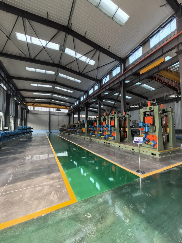 Tube mill line seen down the workshop bay
