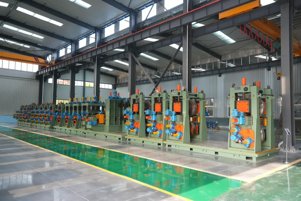 Tube mill line on the workshop floor